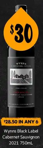 First Choice Liquor COONAWATA Wynns Black Label Cabernet Sauvignon 2021 offer