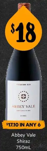 First Choice Liquor Abbey Vale Shiraz offer