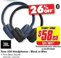 The Good Guys JBL Tune 520 Headphones - Black or Blue offer