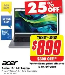 The Good Guys acer Aspire 15 15.6" Laptop offer
