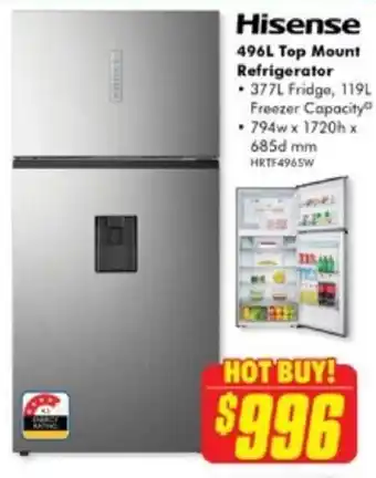 The Good Guys Hisense 496L Top Mount Refrigerator offer