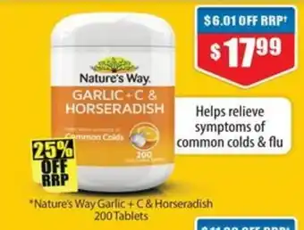 Chemist Warehouse Nature's Way Garlic + C & Horseradish offer