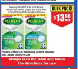 Polident 3 Minute or Whitening Denture Cleanser