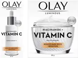 Coles Olay Luminous Niacinamide + Vitamin C Moisturiser 50g or Serum 30mL offer