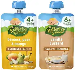 Coles Rafferty's Garden 4+ Months, 6+ Months or 8+ Months Baby Food Pouch 120g offer