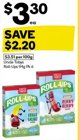 Woolworths Uncle Tobys Roll-Ups Pk 6 offer