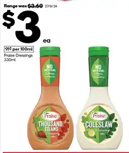 Woolworths Praise Dressings offer