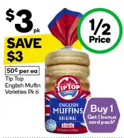 Woolworths Tip Top English Muffin Varieties Pk 6 offer