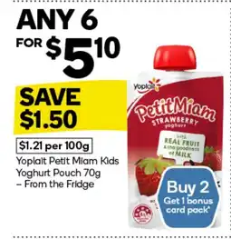 Woolworths Yoplait Petit Miam Kids Yoghurt Pouch offer