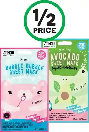 Woolworths JiinJu Bubble or Avocado Sheet Mask Pk 1 offer