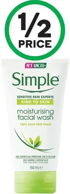 Woolworths Simple Kind To Skin Facial Wash Moisturising 150ml offer