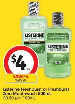 Coles Listerine Freshburst or Freshburst Zero Mouthwash offer