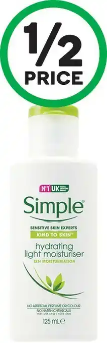 Woolworths Simple Kind To Skin Light Moisturiser Hydrating 125ml offer