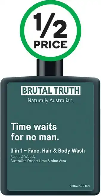 Woolworths Brutal Truth 3 in 1 Face, Hair & Body Wash 500ml offer