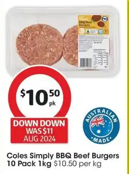 Coles Coles Simply BBQ Beef Burgers offer