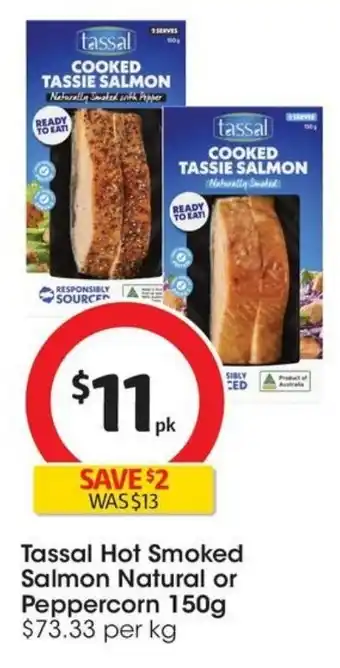 Coles Tassal Hot Smoked Salmon Natural or Peppercorn offer