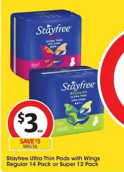 Coles Stayfree Ultra Thin Pads with Wings Regular 14 Pack or Super 12 Pack offer