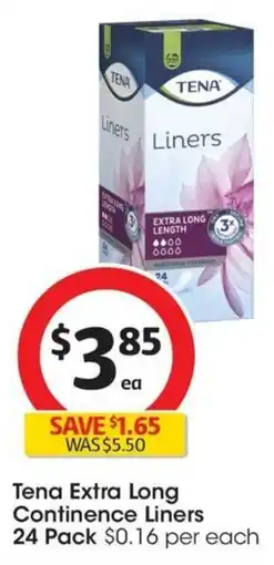 Coles Tena Extra Long Continence Liners 24 Pack offer