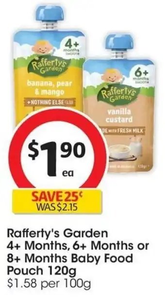 Coles Rafferty's Garden 4+ Months, 6+ Months or 8+ Months Baby Food Pouch offer