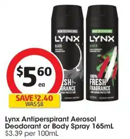 Coles Lynx antiperspirant aerosol deodorant or body spray offer