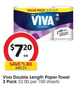 Coles Viva Double Length Paper Towel 3 Pack offer