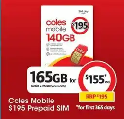Coles Coles Mobile 195 Prepaid SIM offer