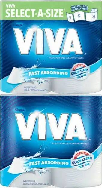 Coles Viva Paper Towel 2 Pack or Select a Size 2 Pack offer