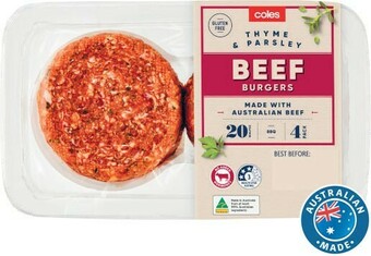 Coles Coles Beef, Thyme & Parsley Burgers 500g offer