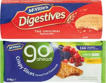 Coles McVitie’s Digestives Plain Biscuits 400g or Go Ahead Slice Biscuits 218g offer