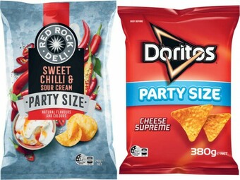 Coles Red Rock Deli Potato Chips 290g or Smith’s Crinkle Cut Potato Chips or Doritos Corn Chips 380g offer