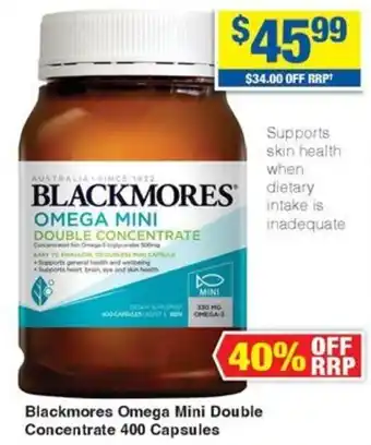 My Chemist Blackmores Omega Mini Double Concentrate 400 Capsules offer