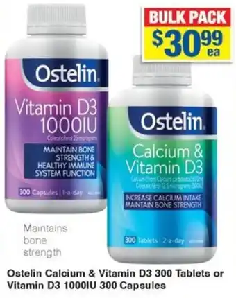 My Chemist Ostelin Calcium & Vitamin D3 300 Tablets or Vitamin D3 1000IU 300 Capsules offer