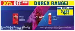 My Chemist Durex Thin Feel Condoms 10 Pack or Strawberry Lubricant offer