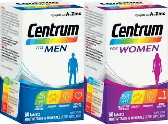 Coles Centrum Men or Women Multivitamin Tablets 60 Pack^ offer