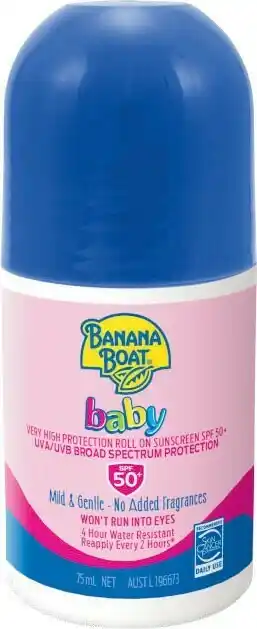 Coles Banana Boat Baby Roll On Sunscreen SPF50+ 75mL^ offer
