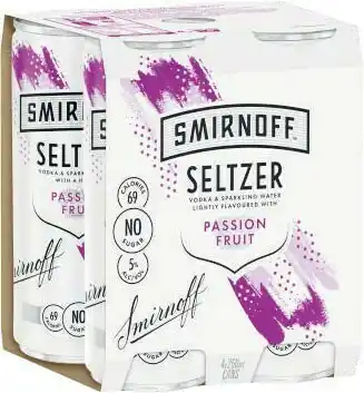 Coles Smirnoff Seltzer Passionfruit Cans 4x250mL offer