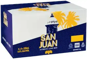 Coles San Juan Lager Bottles 24x330mL offer