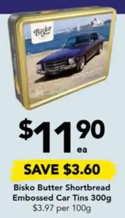 Drakes Bisko Butter Shortbread Embossed Car Tins offer