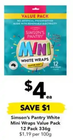 Drakes Simson's Pantry White Mini Wraps Value Pack 12 Pack offer