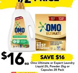 Drakes Omo Ultimate or Expert Laundry Liquid , Powder or Capsules 28 Pack offer