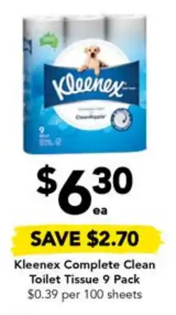 Drakes Kleenex Complete Clean Toilet Tissue 9 Pack offer