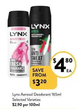 Foodworks Lynx Aerosol Deodorant Selected Varieties offer