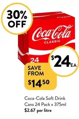 Foodworks Coca-Cola Soft Drink Cans 24 Pack offer