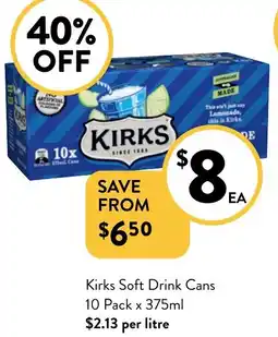 Foodworks Kirks Soft Drink Cans 10 Pack offer
