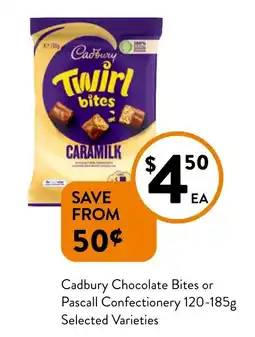Foodworks Cadbury Chocolate Bites or Pascall Confectionery Selected Varieties offer