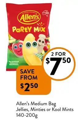 Foodworks Allen's Medium Bag Jellies, Minties or Kool Mints offer