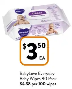 Foodworks BabyLove Everyday Baby Wipes 80 Pack offer