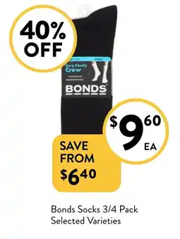 Foodworks Bonds Socks 3/4 Pack Selected Varieties offer