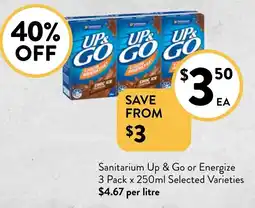 Foodworks Sanitarium Up & Go or Energize 3 Pack Selected Varieties offer