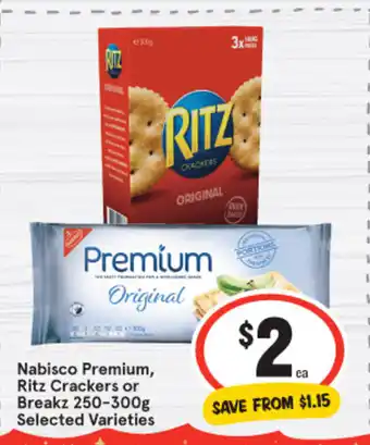 IGA Nabisco Premium, Ritz Crackers or Breakz 250-300g offer